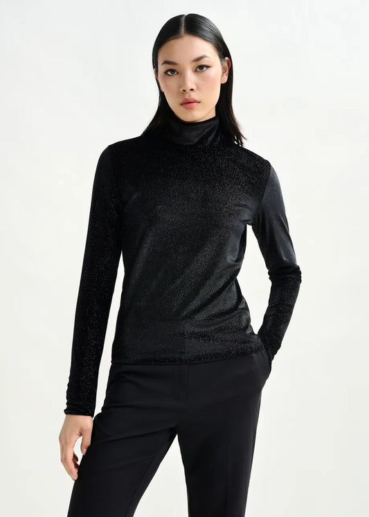 Stretch-Jersey Turtleneck Top in Black