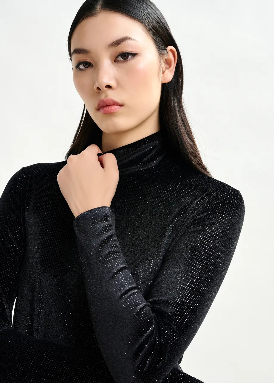 Stretch-Jersey Turtleneck Top in Black