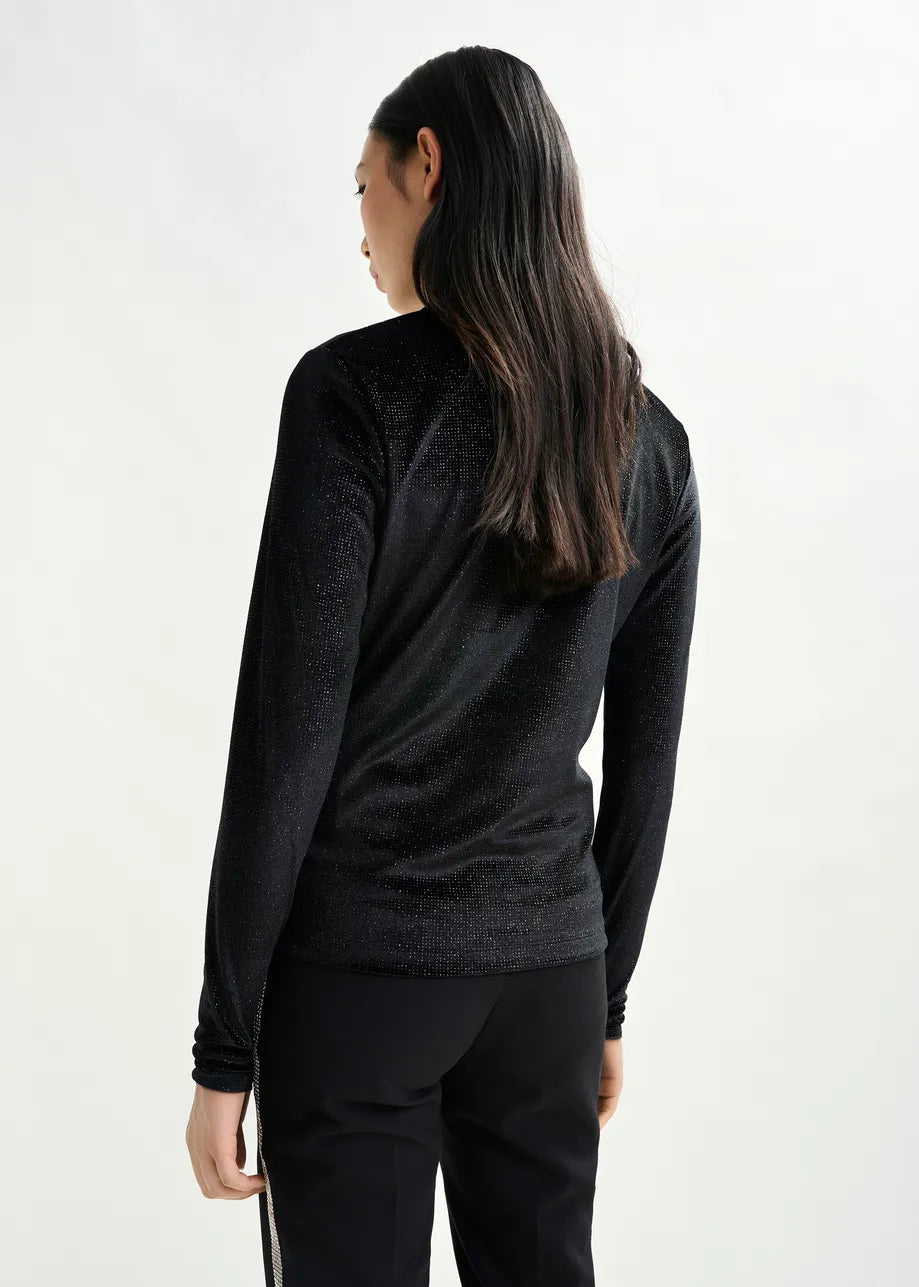 Stretch-Jersey Turtleneck Top in Black