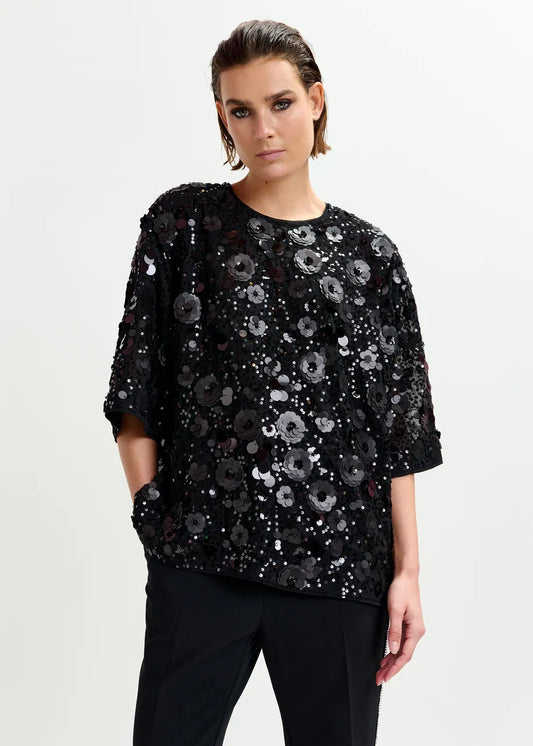 Sequin Embellished Top in Black