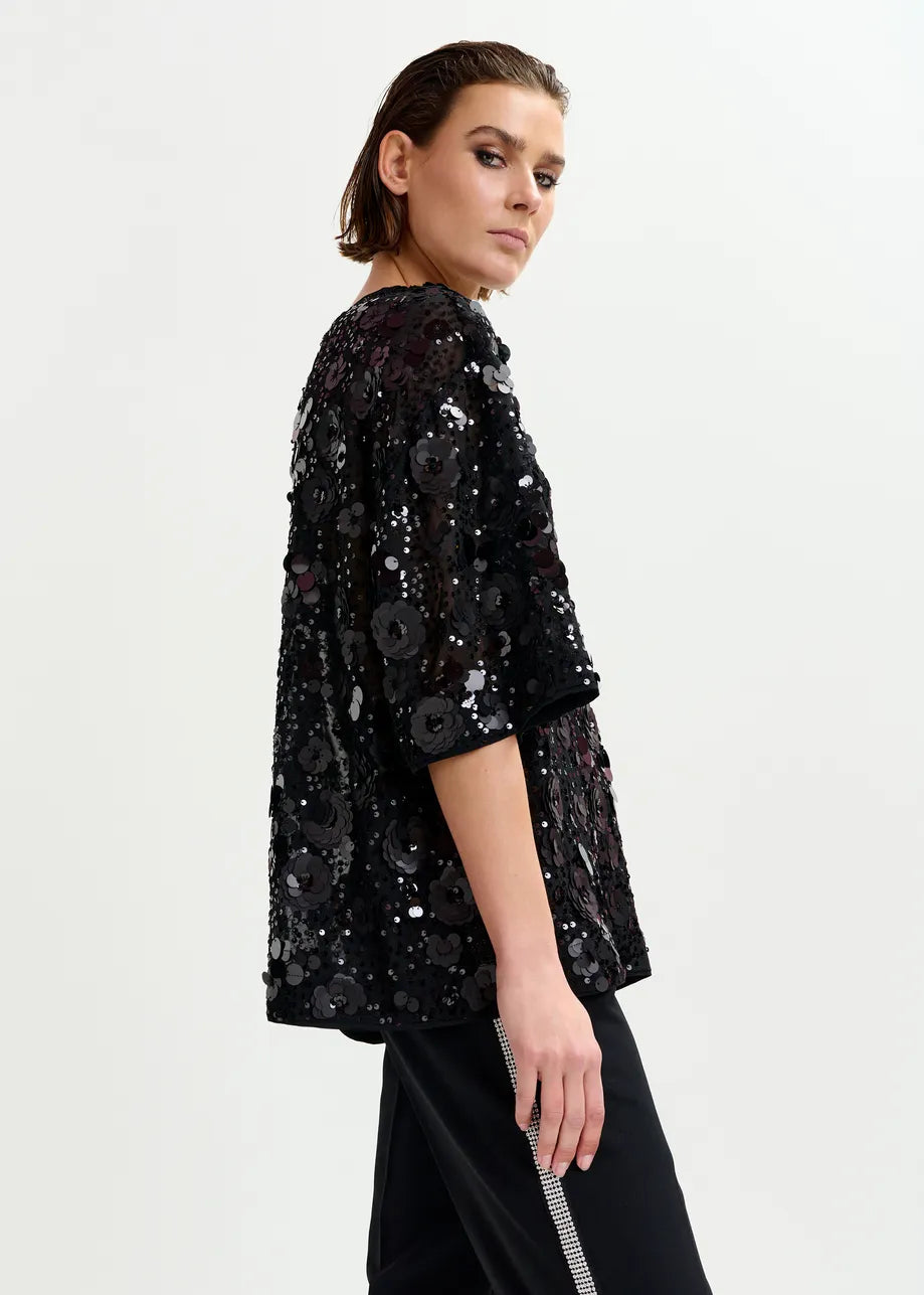 Sequin Embellished Top in Black