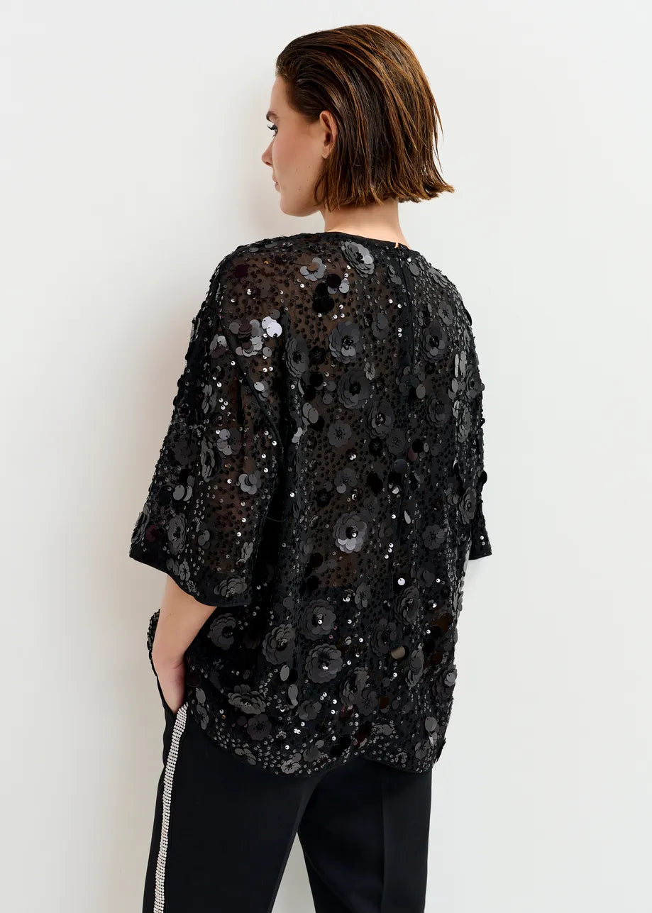 Sequin Embellished Top in Black