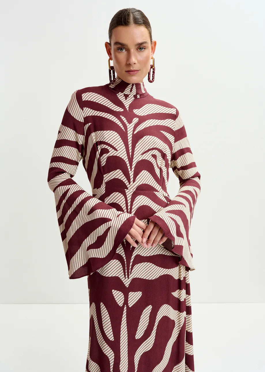 Asymmetric Zebra Print Maxi Dress with Pussy Bow Tie