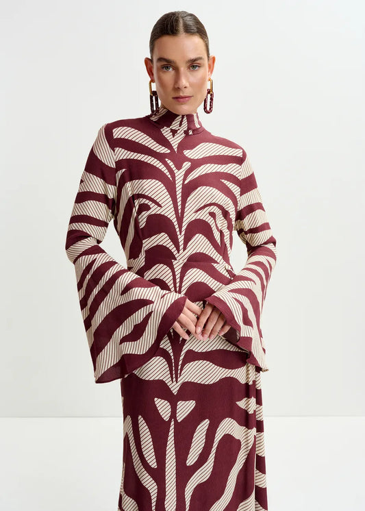Asymmetric Zebra Print Maxi Dress with Pussy Bow Tie