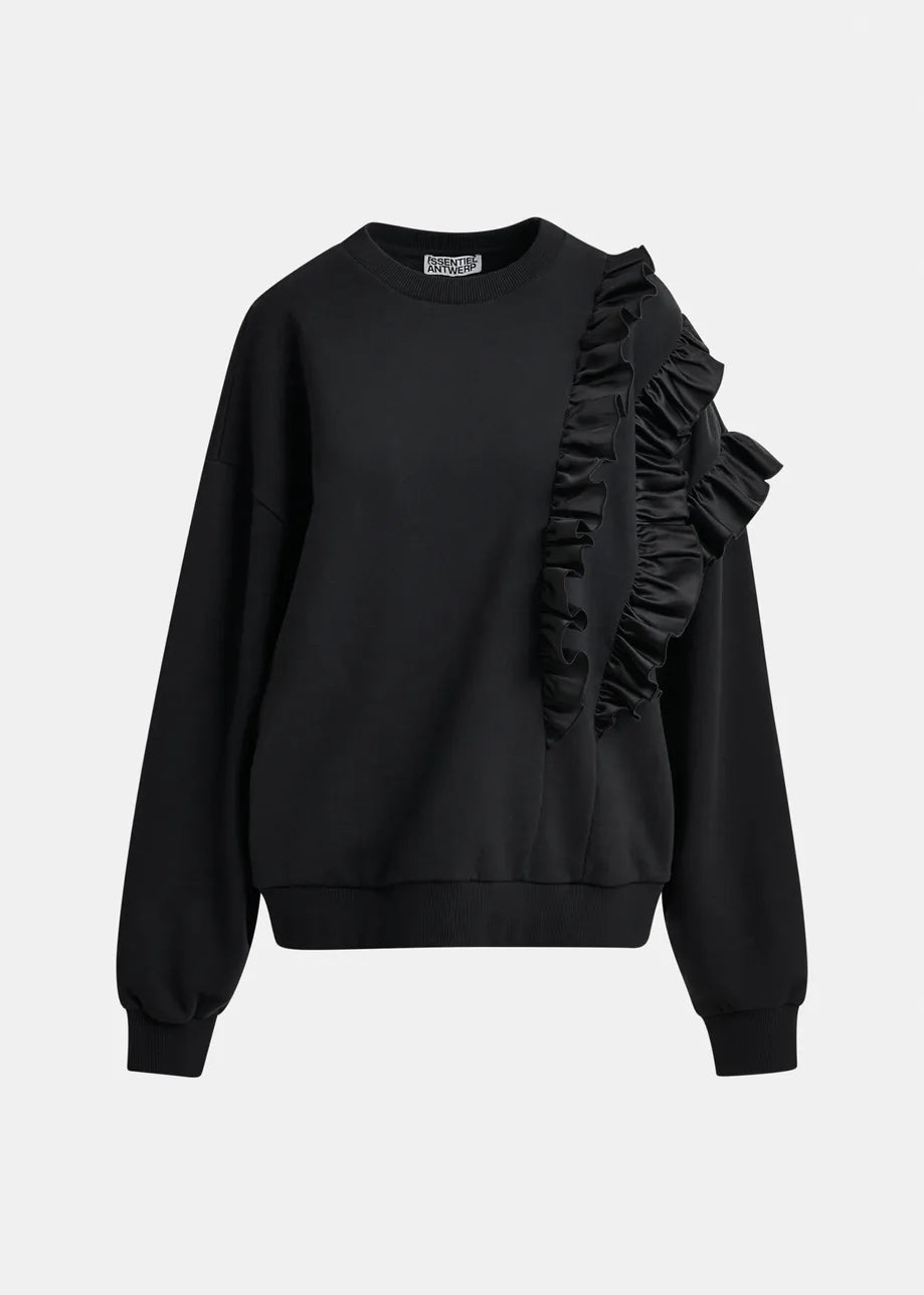 Sweatshirt with Ruffles in Black