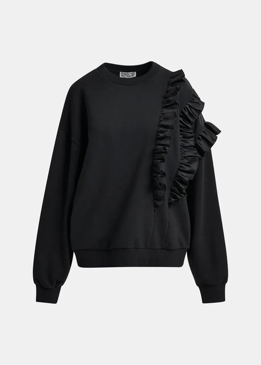 Sweatshirt with Ruffles in Black