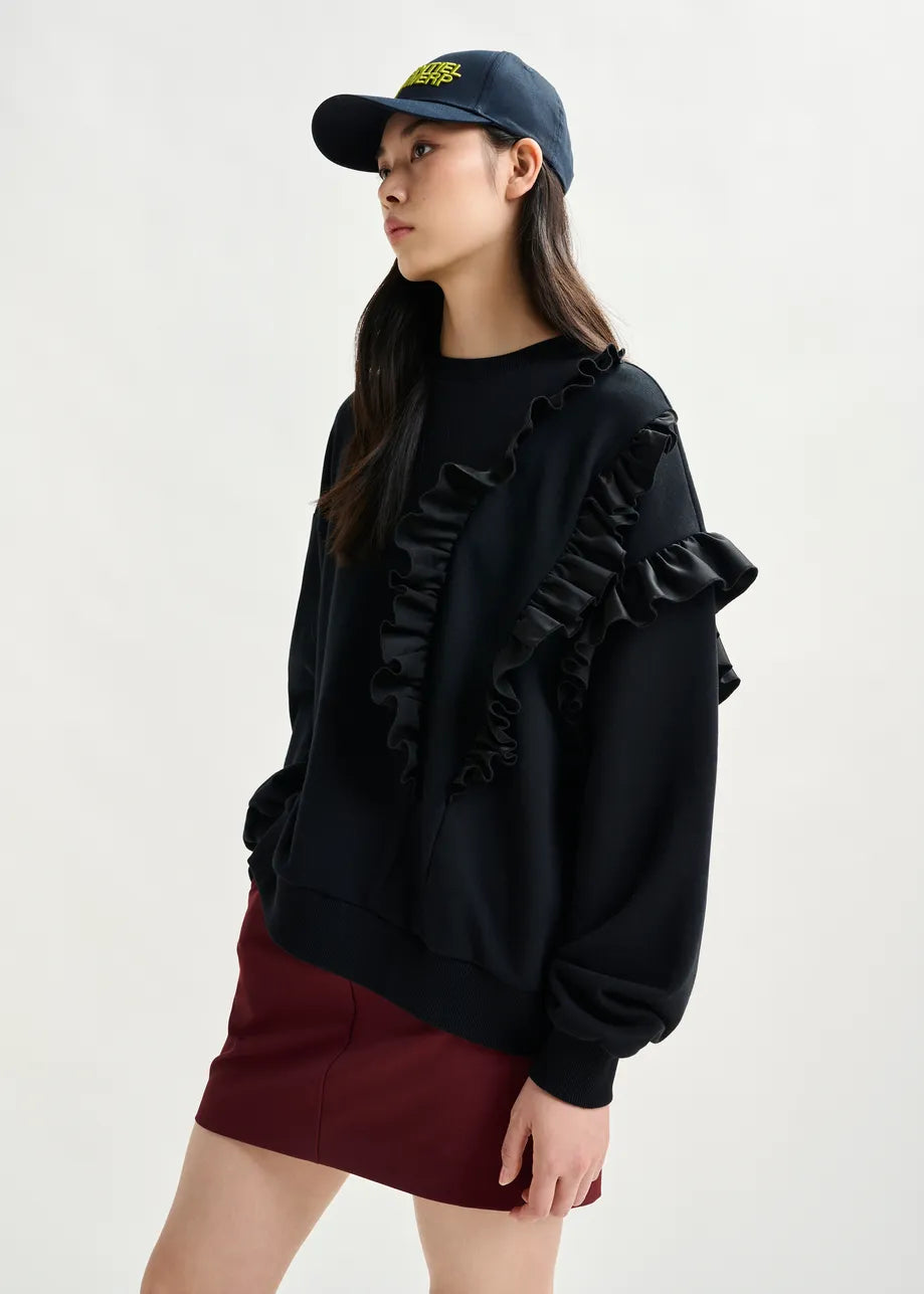 Sweatshirt with Ruffles in Black