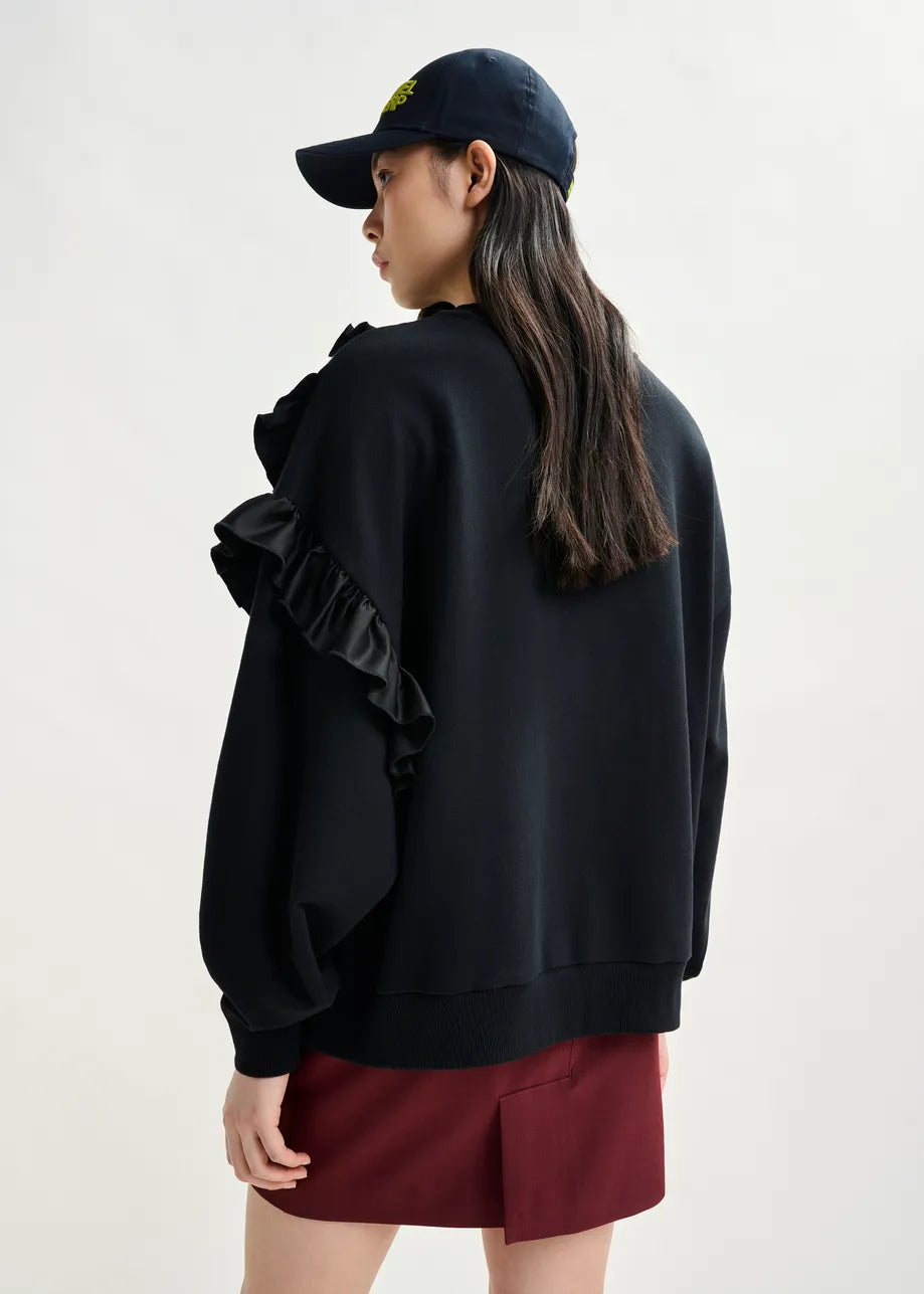 Sweatshirt with Ruffles in Black