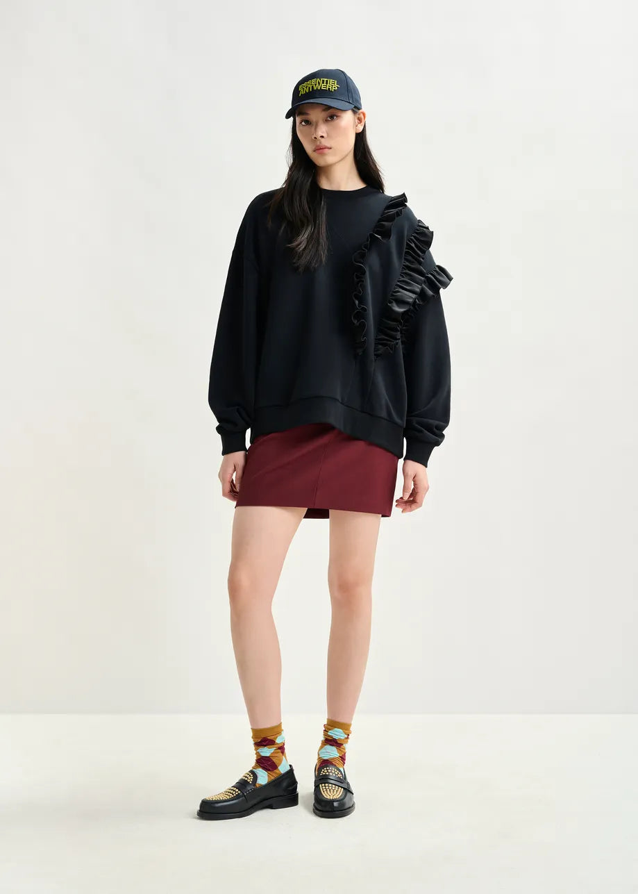 Sweatshirt with Ruffles in Black