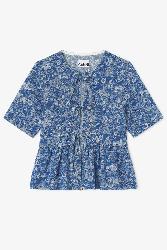 Peplum Blouse in Blue Tapestry