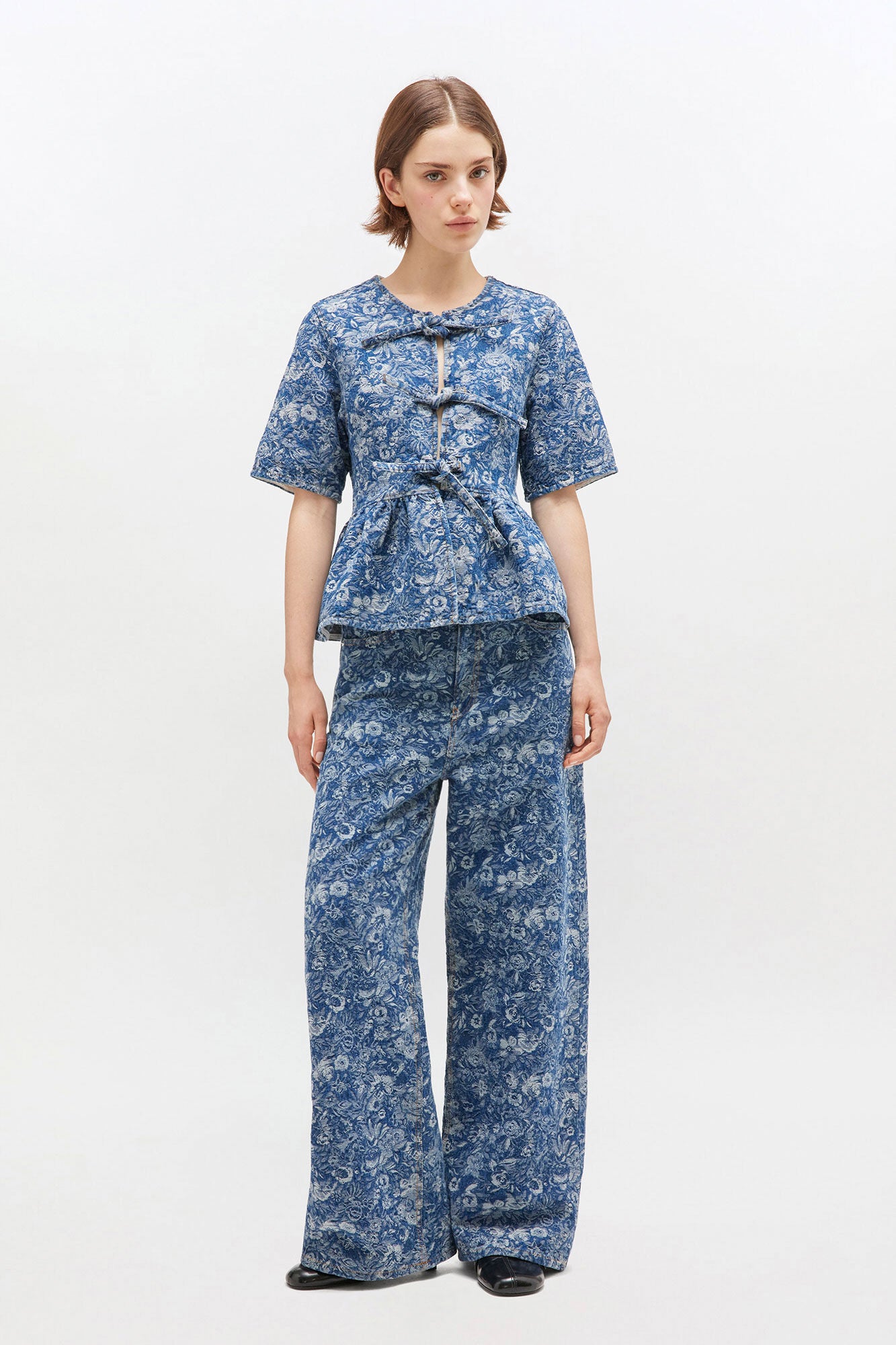 Peplum Blouse in Blue Tapestry