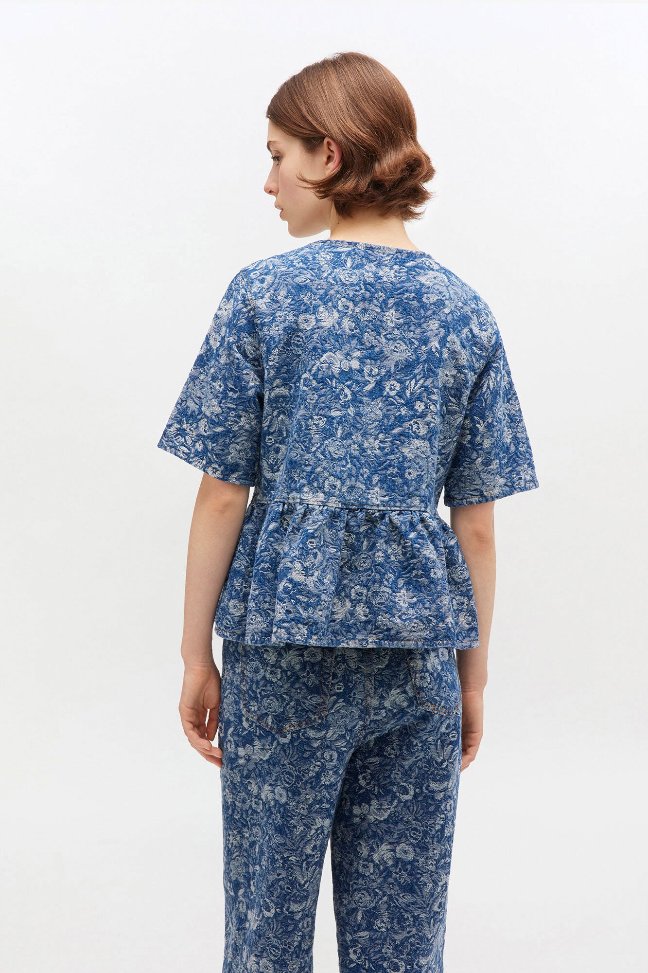 Peplum Blouse in Blue Tapestry