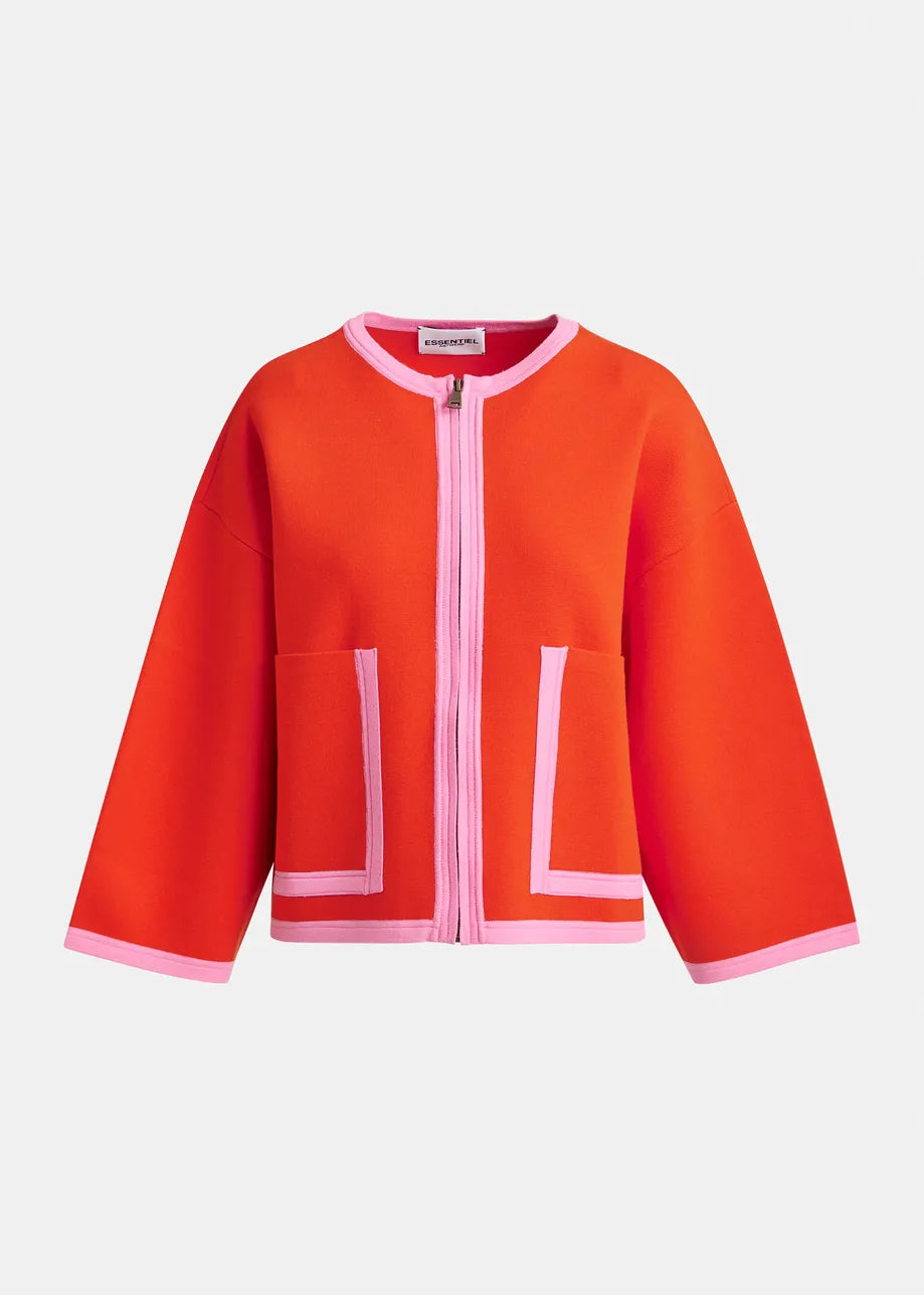 Cardigan with Contrasting Trims and Zip in Orange