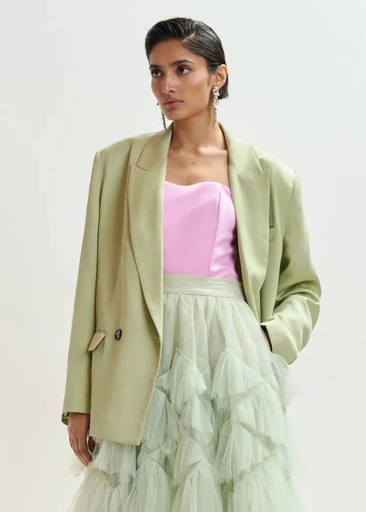 Jasione Straight-Cut Double Breasted Blazer in Light Green