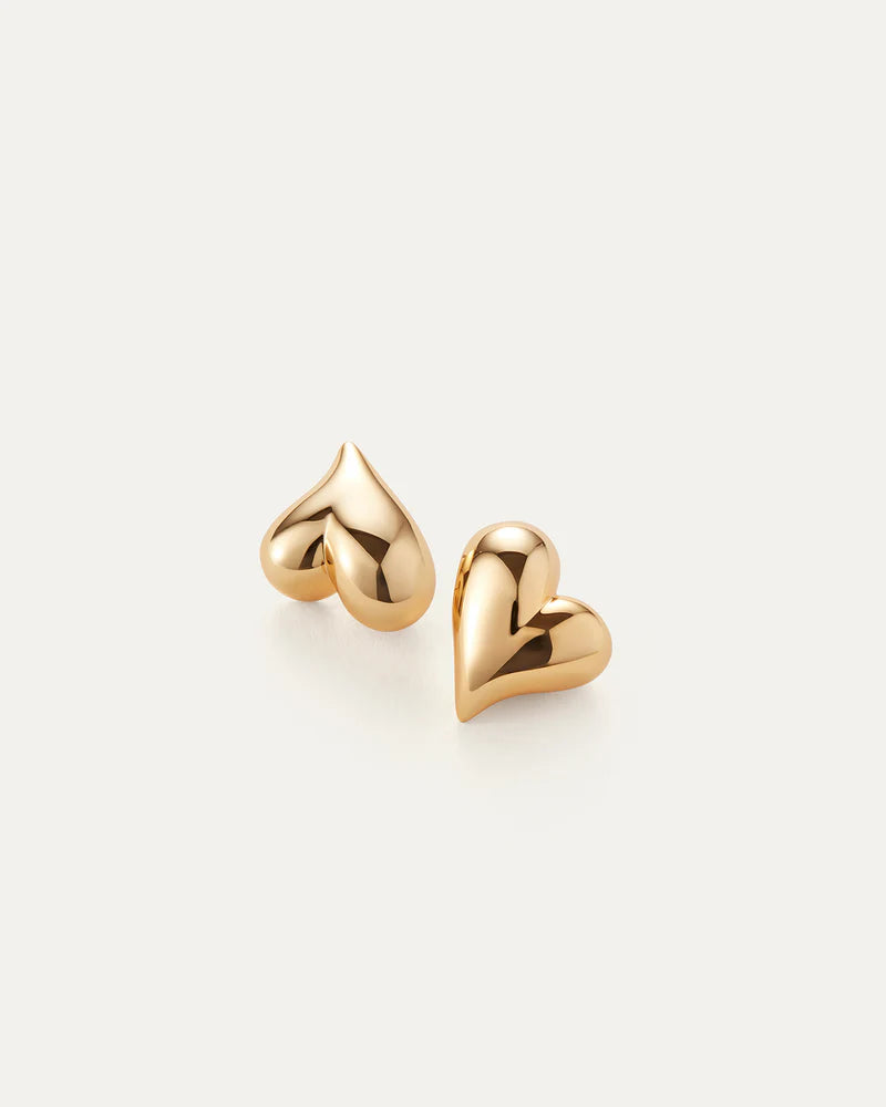 Art Heart Button Earrings in Gold