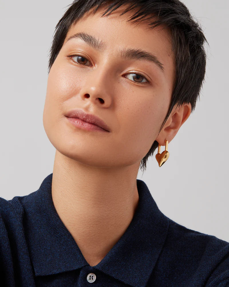 Padlock Heart Earrings in Gold