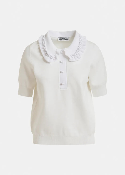 Jewelry Embroidered Knit Polo in White