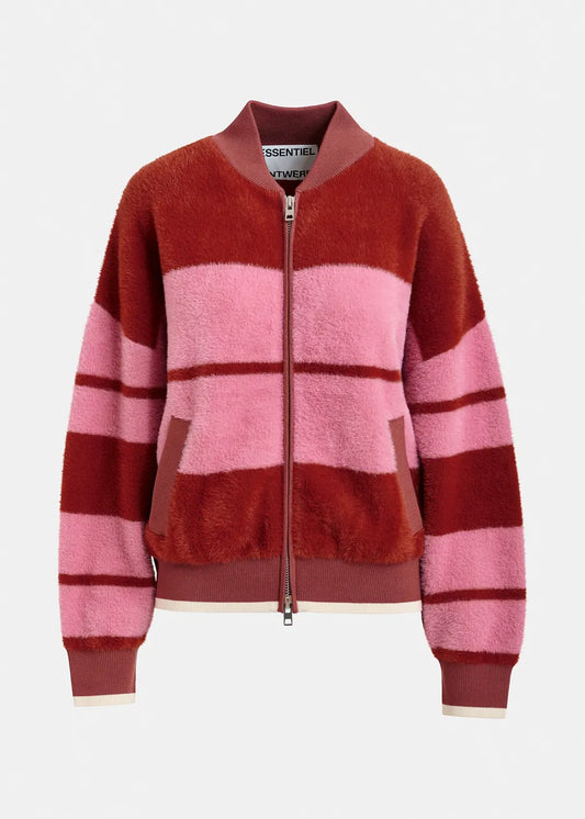 Jicama Striped Knit Jacket in Burned Red
