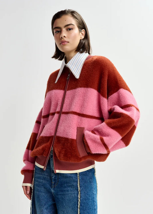 Jicama Striped Knit Jacket in Burned Red
