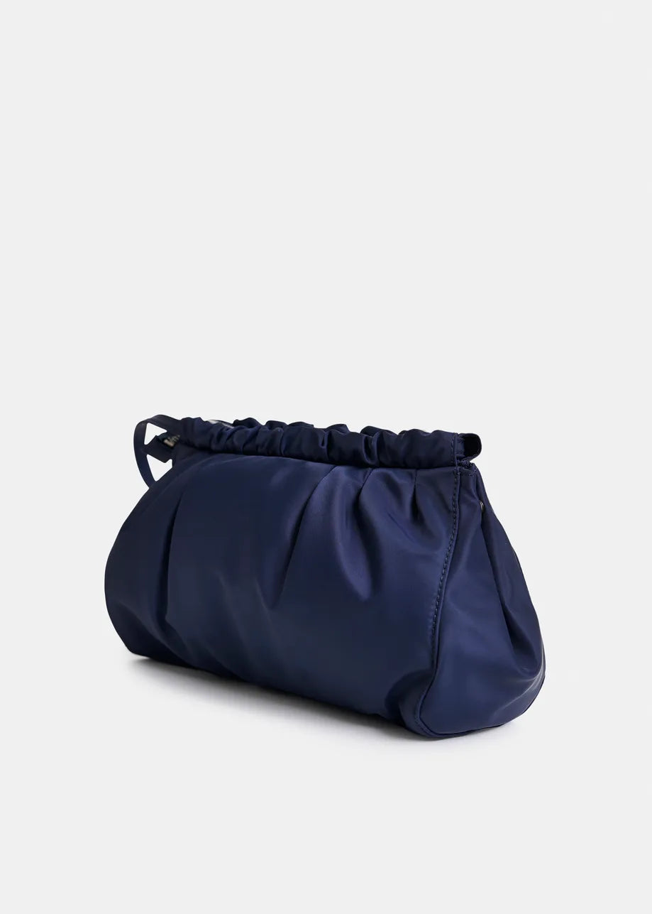 Satin Pouch with Rhinestone Embellishments in Navy
