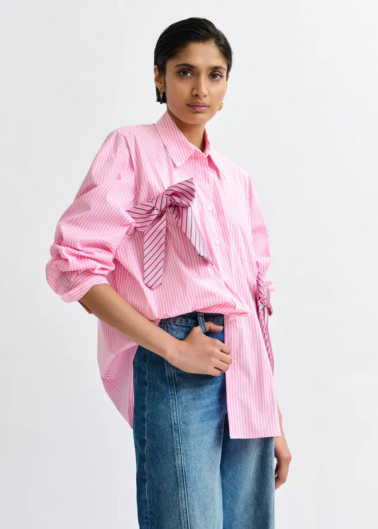 Jiwi Oversized Shirt with Tie Bows in Pink