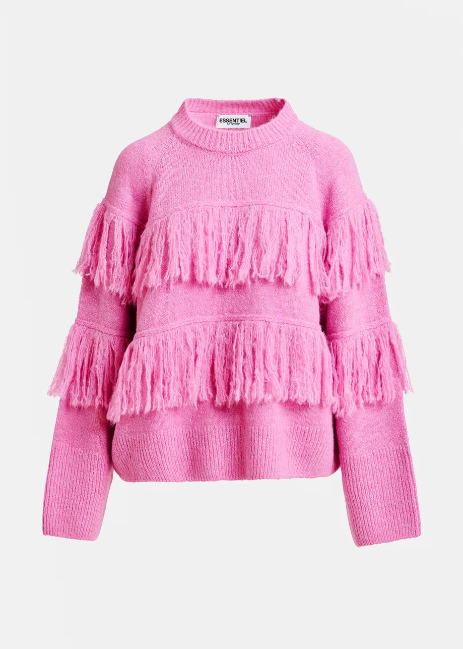 Sweater with Fringe Details in Pink