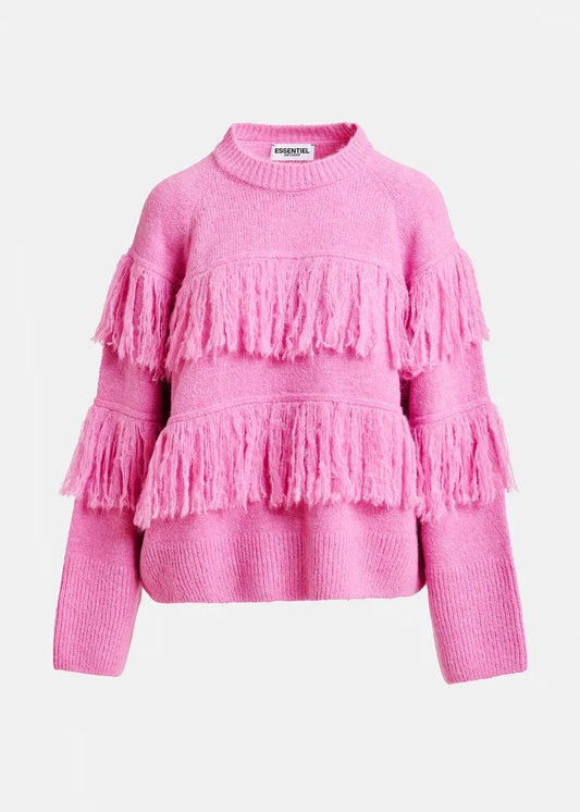 Sweater with Fringe Details in Pink