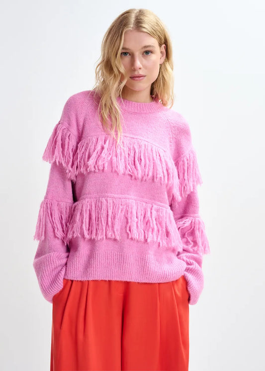 Sweater with Fringe Details in Pink