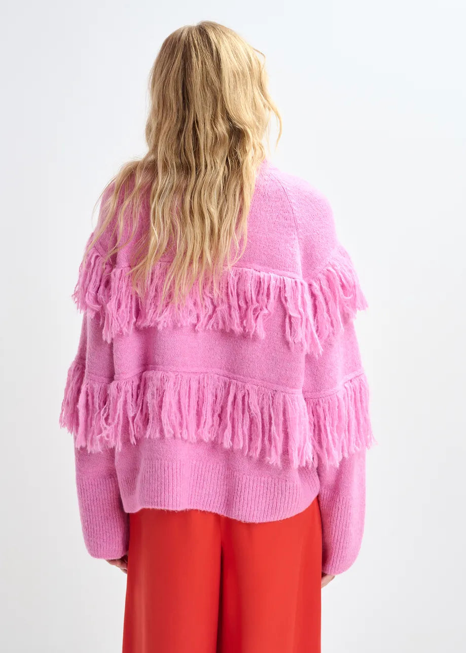 Sweater with Fringe Details in Pink