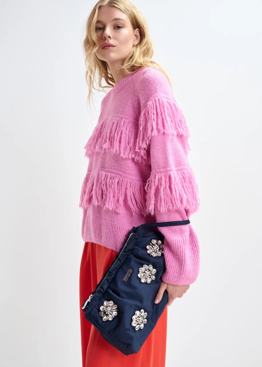 Sweater with Fringe Details in Pink