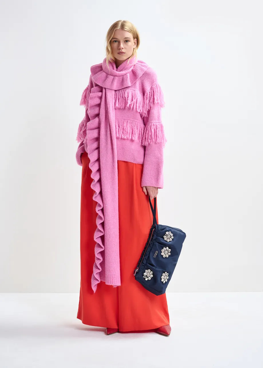 Sweater with Fringe Details in Pink