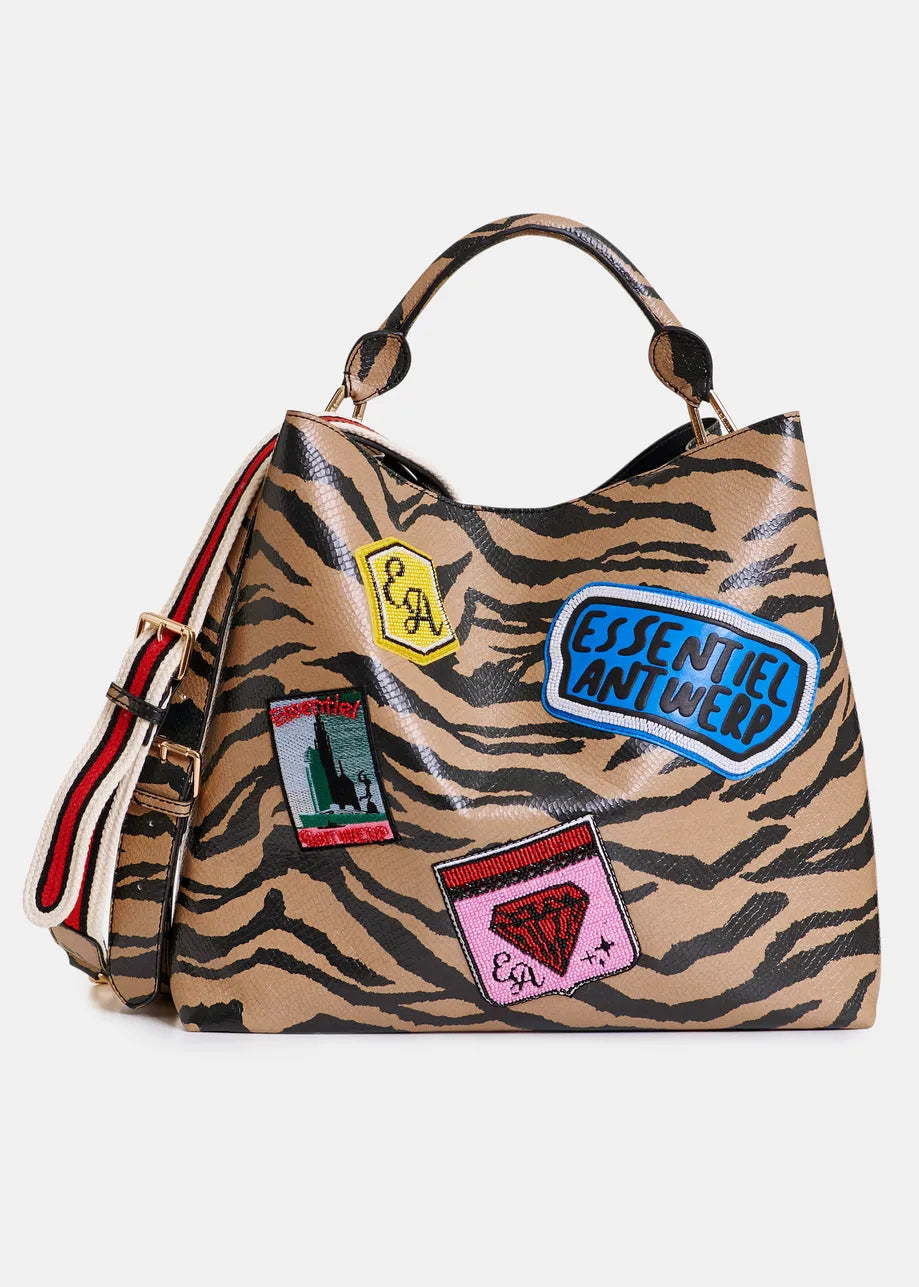 Shopper Bag with Appliques Patches in Brown