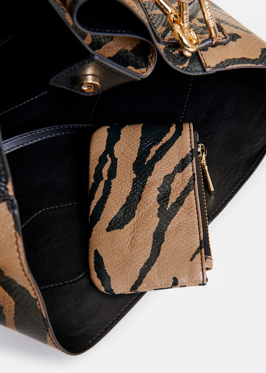 Shopper Bag with Appliques Patches in Brown