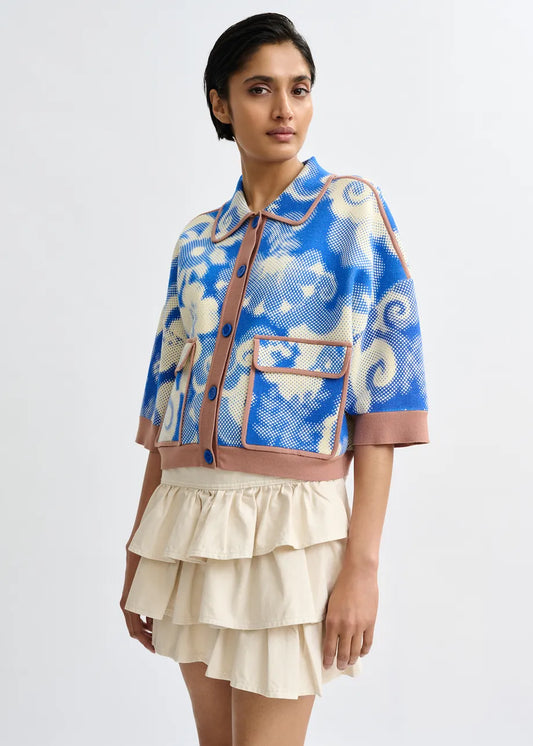Joly Printed Knit Jacket in Blue