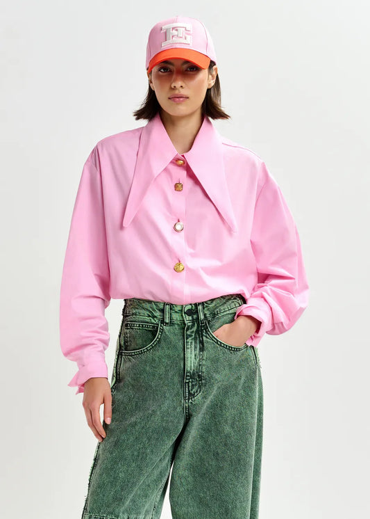 Jomato Shirt with Elongated Collar in Pink