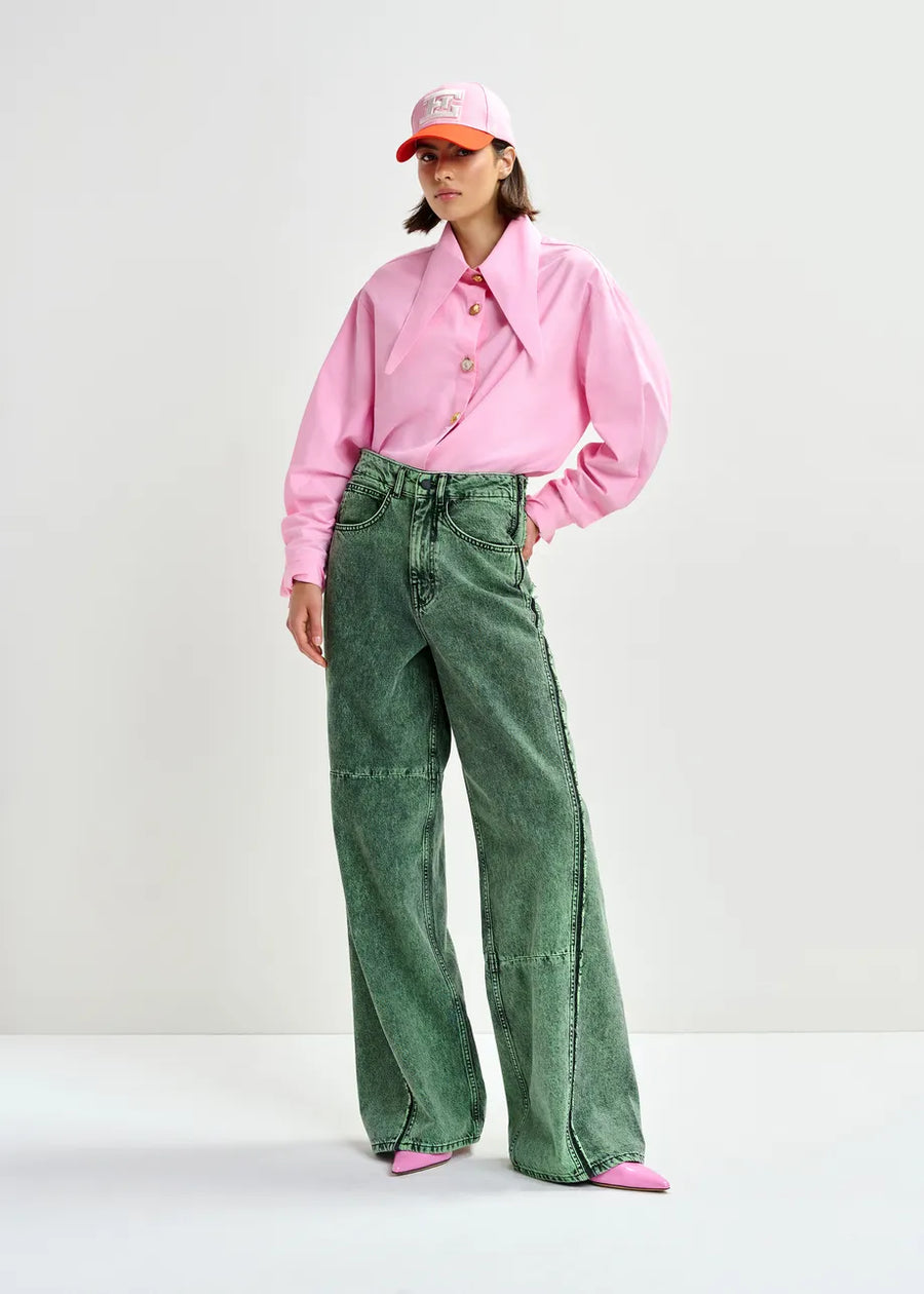 Jomato Shirt with Elongated Collar in Pink