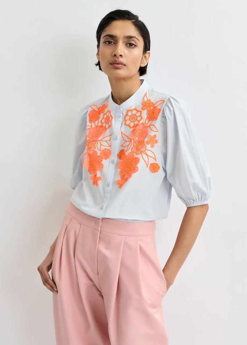 Jorja Shirt with Appliqué Flowers in Lake View