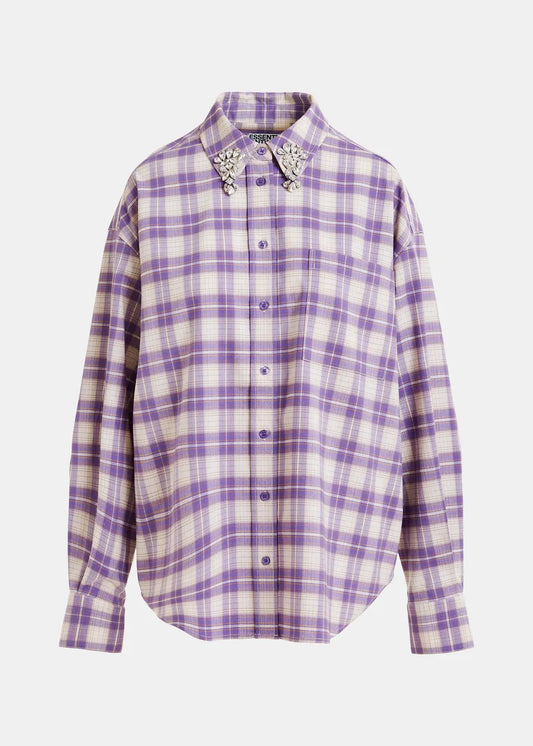 Checked Flannel Shirt with Rhinestone Embellished Collar