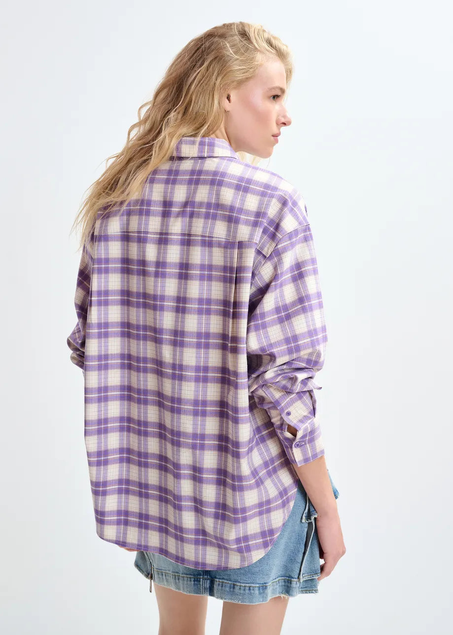Checked Flannel Shirt with Rhinestone Embellished Collar