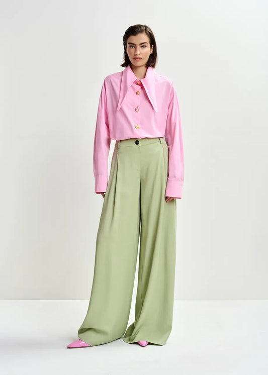 Justicia Wide Leg Tailored Pants in Light Green