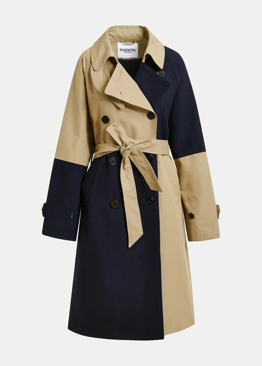 Colour Block Trench Coat in Beige/Navy