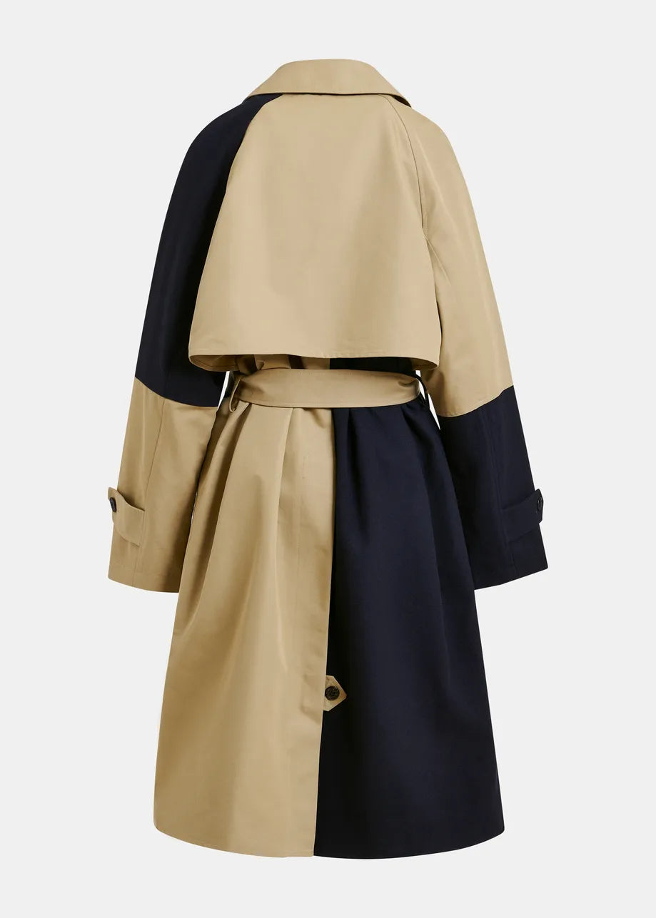 Colour Block Trench Coat in Beige/Navy