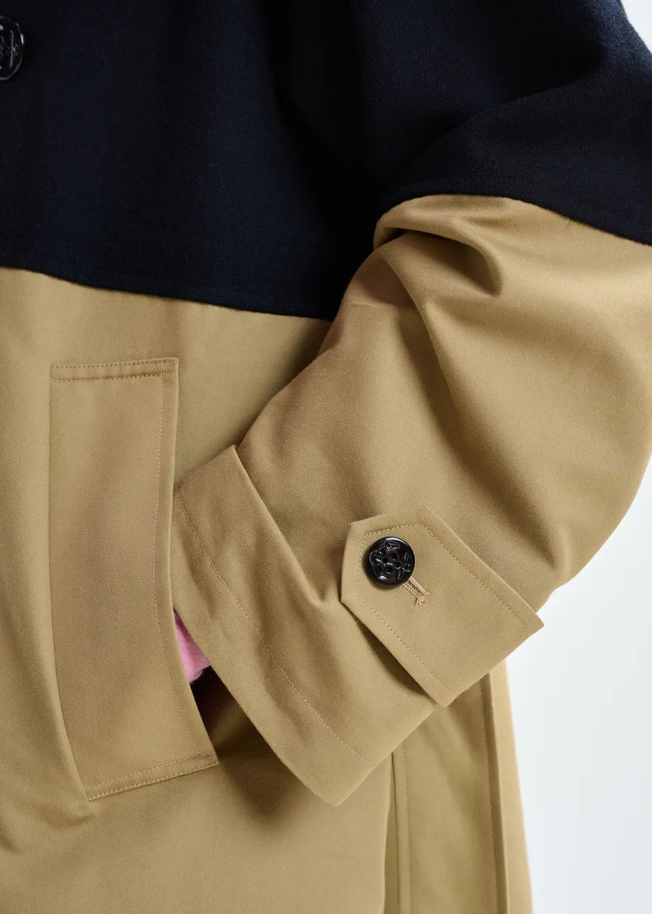 Colour Block Trench Coat in Beige/Navy