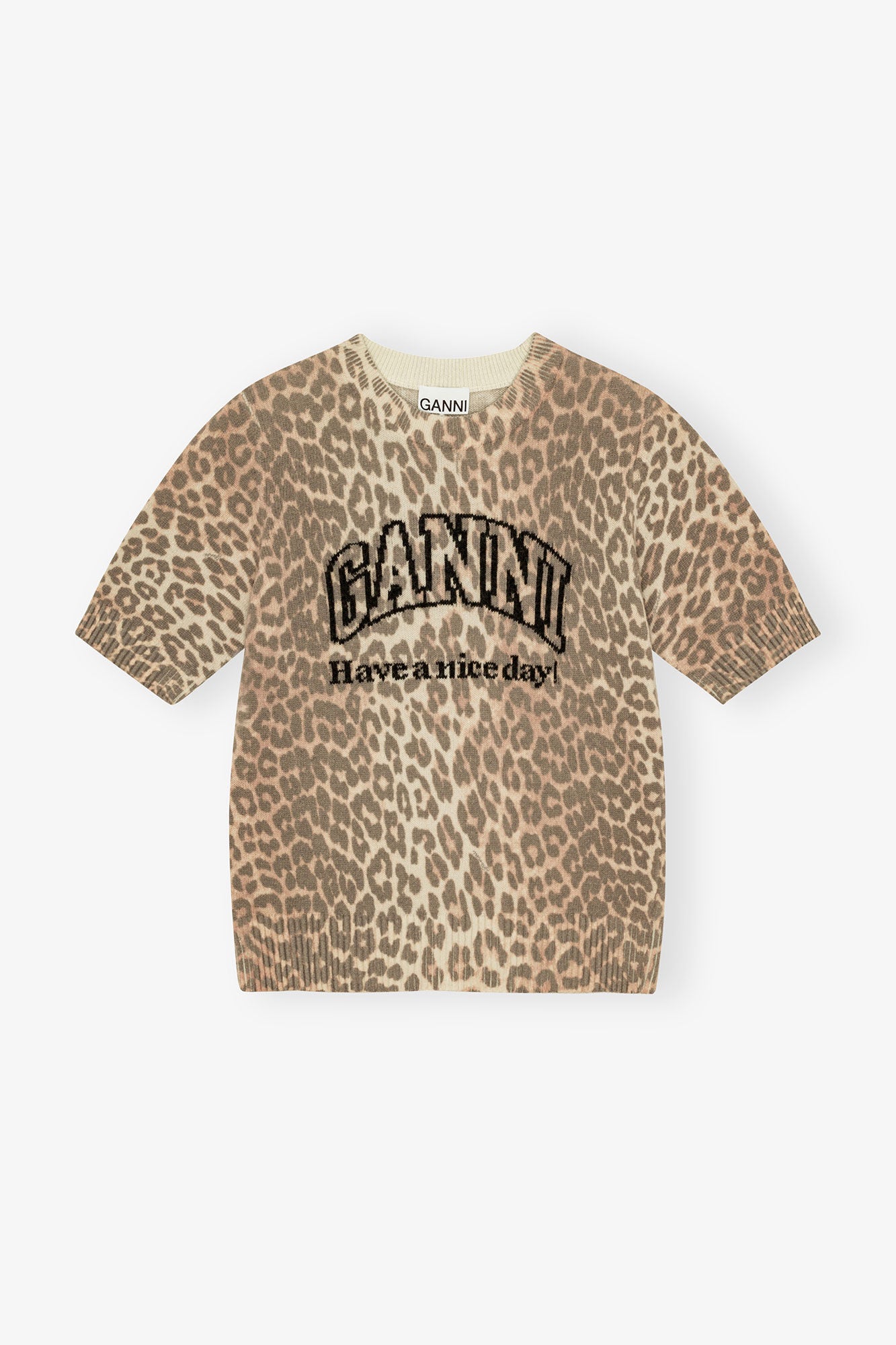 Leopard wool mix t-shirt - Ganni