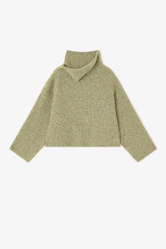 Brushed Mohair Mix Open Back Sweater in Green
