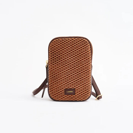 Cassia Phone Bag in Woven Brown