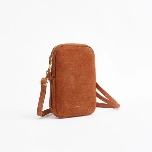 Cassia Phone Bag in Suede Tan