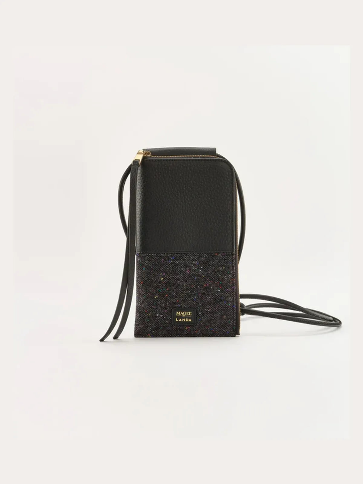Moye Leather and Tweed Phone Bag in Black