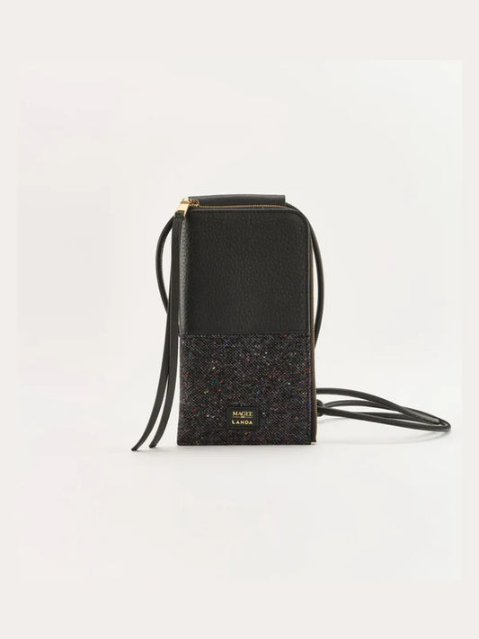 Moye Leather and Tweed Phone Bag in Black