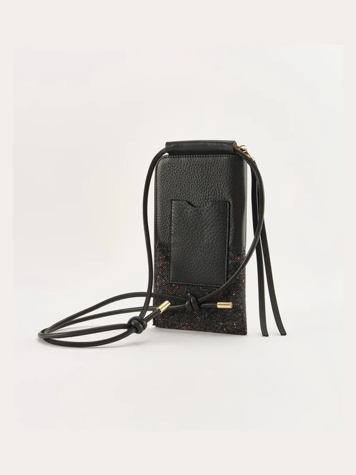Moye Leather and Tweed Phone Bag in Black